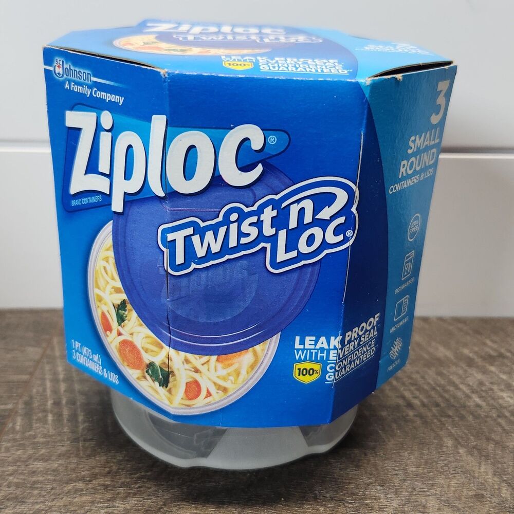 Ziploc Twist 'N Loc Containers Small Round 3 Pack Containers With Lid 16 Oz New